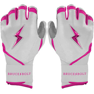 ถุงมือตีเบสบอล Bruce-Bolt สีขาวชมพู หนัง CABRETTA แท้ 100% แบบข้อมือยาว สำหรับผู้ใหญ่ ทั้งชายและหญิง ใช้สำหรับฝึกซ้อม - Product Image 1
