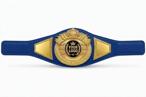 Cinturón de Campeonato de Boxeo Personalizado, Cuero PU Azul, Placa Dorada/Plateada, Cinturón de Campeón de Artes Marciales Unisex, Duradero, para Ganadores - Product Image 4