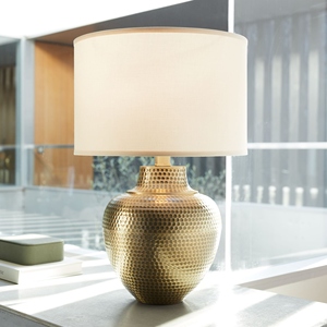 Elegant design Hammered Gold <b>Table</b> Lamp Luxury Textured Metal Base White Fabric Shade Elegant <b>Bedside</b> Nightstand Light Home Deco - Product Image 5