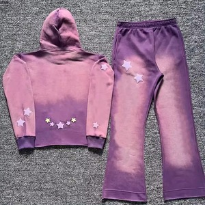 Unisex Acid Wash Breathable Tracksuit Puff Printed Polyester Cotton Fleece <b>Brushed</b> Hoodie Solid Vintage Regular Winter High - Product Image 2