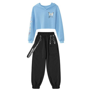 Sweat-shirt à capuche à manches longues pour filles, avec pantalon de survêtement, pour hip-hop, bleu clair - Product Image 2