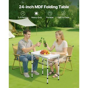 Tavolo da Campeggio Pieghevole in Alluminio e MDF Stile Rustico Regolabile con Maniglia a Rete e Design Portatile - Product Image 1