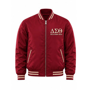 Blouson Bomber Delta Sigma Theta Rouge Brodé 1913 au Dos Style Preppy Homme Fermeture Éclair Avant Veste en Satin Style Universitaire - Product Image 2
