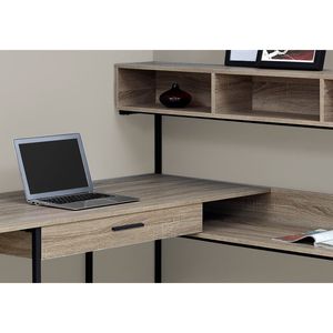 Scrivania per Computer a L Moderna e Contemporanea per Ufficio Domestico, in Laminato Marrone con Cassetti Portaoggetti in Metallo Nero - Product Image 3