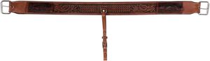 Western <b>Leather</b> Horse Saddle Girth With Buckle Closure And Floral <b>Tooling</b> For Riding - Product Image 2