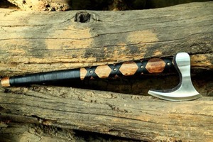 Premium <b>Viking</b> Art Builder's Hatchet 6 Stainless Steel Blade Wooden Leather Grip 24 Overall Length for Woodworking Splitting - Product Image 2