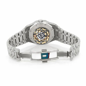 Lab Diamond Encrusted Mechanical <b>Watch</b> With Sapphire Crystal Polygon <b>Case</b> Deployment Clasp Stainless Steel <b>Watch</b> For Her - Product Image 4