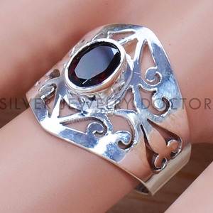 925 Sterling <b>Silver</b> Bohemian Design Wide Band Oval Faceted Cut <b>Garnet</b> Gemstone <b>Ring</b> Fine Jewelry Hot Selling <b>Silver</b> <b>Rings</b> OEM - Product Image 2