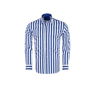 เสื้อเชิ้ตผู้ชายแขนยาวลายทาง คอตั้ง ผ้าทวิลคุณภาพสูง กันยับ ไซส์ใหญ่ รับผลิตตามสั่ง ขายส่ง มีกระเป๋าเปิดด้านหน้า - Product Image 1