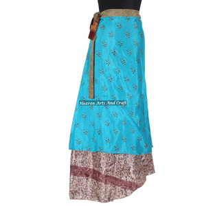 Falda Mágica Reversible de Seda Reciclada Estilo Boho de 2 Capas, Vestido de Seda Mágica Reversible, Falda Larga Envolvente de Seda - Product Image 1