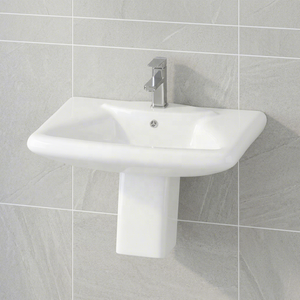 Lavabo semi-pied en céramique pour salle de bain, produit sanitaire à prix abordable, lavabo semi-encastré - Product Image 4