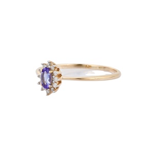 Bijoux de luxe Tanzanite naturelle et bague de mariage en diamant coupe ronde 14K solide or jaune pierres précieuses bague femmes cadeaux en gros - Product Image 3