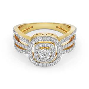 Bague de fiançailles en moissanite pour femme, pierre centrale carrée avec halo superposé et alliance pavée étincelante - Product Image 4
