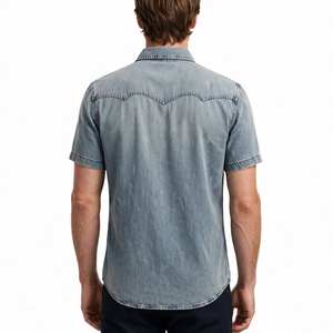 Chemise en jean à manches courtes pour homme, col rabattu, délavée, boutonnée, décontractée, écologique, infroissable, Spandex/Coton, Export BD - Product Image 6
