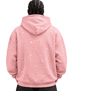Sweat à capuche oversize en polaire pour homme, imprimé pois blancs sur rose poudré, avec cordon de serrage et poche kangourou, style décontracté - Product Image 2