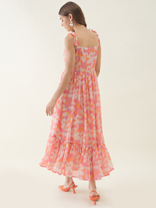 Vestido de Noche Elegante con Estampado Floral Rosa, Sin Mangas, Corte Evase, para Bodas, Reuniones, Clubes y Ocasiones Especiales - Product Image 2
