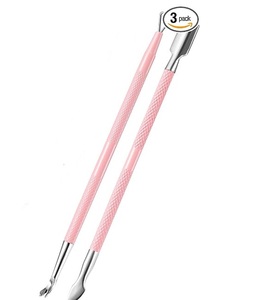 Pousse-cuticules rose en acier inoxydable, double extrémité, pour manucure - Product Image 1