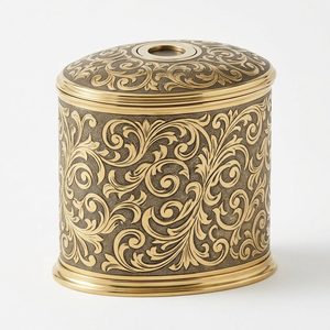 Portavelas de Latón Dorado Pulido Hecho a Mano de 15 cm con Diseño Damasco Invertido y Grabado Ovalado Nazar para Decoración del Hogar, Hoteles, Mesas y Regalos - Product Image 1