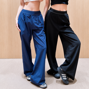 Pantalon large pour femme, taille haute, coupe ample, longueur intégrale, couleur unie, décontracté, pour l'été, respirant, avec taille élastique - Product Image 1