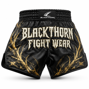 Shorts de sport Muay Thai MMA pour hommes, 100% polyester satiné, séchage rapide et respirant, fermeture à cordon, poches - Product Image 1