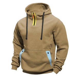 Sudadera con Capucha Azul Marino para Hombre con Cierre Amarillo y Bolsillos Azul Claro, Corte Regular Informal, Felpa de Algodón, Ropa de Otoño 2027 - Product Image 3
