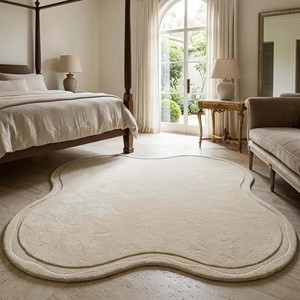 Tapis moderne en forme de nuage irrégulier, doux et moelleux, couleur crème, minimaliste, pour salon, chambre, chambre d'enfant, décoration intérieure - Product Image 3
