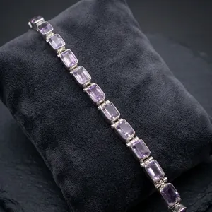 Purple Amethyst Bracelet Solid 925 Sterling Silver Elegant Bling Party Wear Gemstone Tennis Style Bracelet Luxury Jewelry Gift - Product Image 3