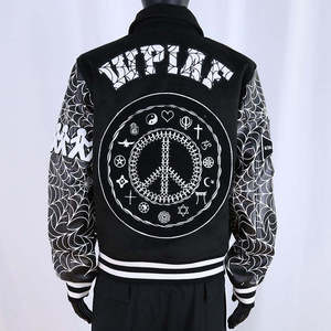 Chaqueta Varsity de Estilo Atlético con Mangas de Cuero para Hombre, Bordado Chenille, Cuello Alto Retro, Chaqueta Letterman OEM/ODM - Product Image 6