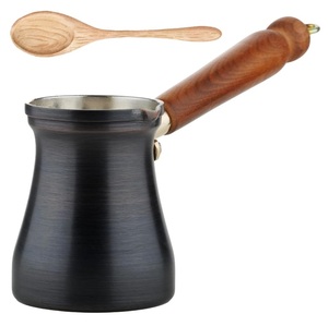Cafetière turque traditionnelle en cuivre, forme ronde avec poignée, pour la préparation du café - Product Image 6