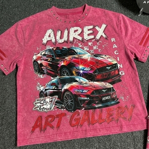 Ensemble T-shirt court et short streetwear pour homme, design clouté, délavage acide, 100 % coton, impression sérigraphique personnalisée, collection été - Product Image 3
