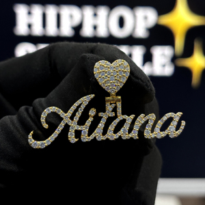 <b>Custom</b> Heart Bail <b>Name</b> Pendant 925 Sterling Silver VVS Moissanite Iced Out Script Hip Hop <b>Necklace</b> Yellow Gold Personalized Gift - Product Image 1