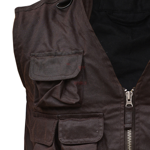 Brown <b>Utility</b> <b>Vest</b> Waterproof Waxed Canvas Multi Pocket Work Jacket Men Full Zip Functional Outdoor Apparel Cargo <b>Vest</b> - Product Image 5