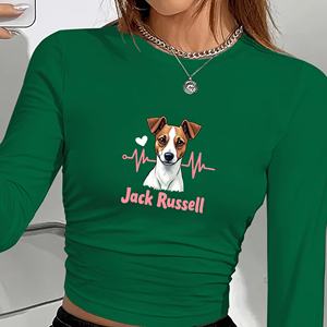 Jack Russell avec chemise à manches longues de la mode féminine de la ligne de fréquence cardiaque - Product Image 3