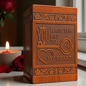 Engraved Wooden Cremation Urn Box - 'You Have the Key to My Heart' - Personalized <b>Memorial</b> Funeral <b>Memorial</b> <b>Keepsake</b> by AYAANS - Product Image 6
