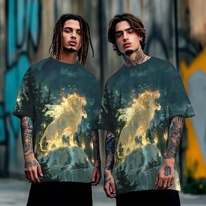 T-shirt blanc pour homme à manches courtes, col rond, imprimé loup, style streetwear, jersey 100% coton, écologique - Product Image 6
