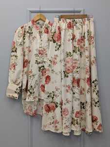 Conjunto de Falda y Blusa para Mujer, Estampado Floral, Corte Regular, Elegante, Cuello en V, Poliéster/Algodón, Cintura Alta, Antiarrugas, Venta al Por Mayor - Product Image 3