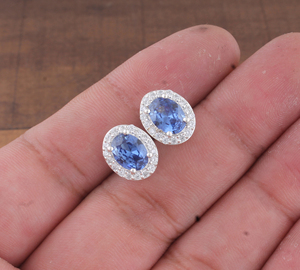 Wholesale 925 Silver Plated Blue Cubic Zirconia Earrings Luxury Royal Blue CZ Stud Earrings Sparkling Crystal Jewelry for Women - Product Image 5