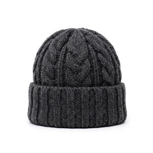 Bonnet en tricot torsadé gris anthracite avec revers, chaud pour l'hiver, avec logo brodé personnalisé - Product Image 3