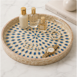 Bandeja Decorativa Redonda con Incrustaciones de Madreperla, Mosaico Azul, Centro de Mesa de Lujo para Sala de Estar - Product Image 6