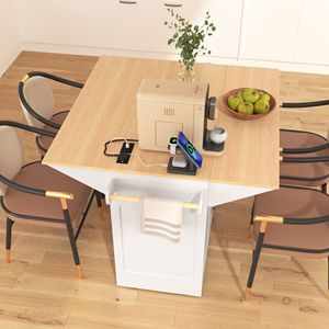 55.7\" Large Rolling Kitchen Cart with 5 Wheels 2 Drop Leaf & Power Outlet <b>Folding</b> Storage <b>Dining</b> <b>Table</b> Kitchen Islands & Carts - Product Image 4