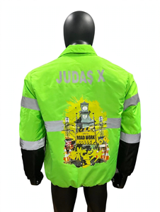 <b>Men</b> High Visibility <b>Reflective</b> Strip <b>Jacket</b> Water Resistant Polyester CE Certified Stand Collar Long Sleeve Zipper Workwear - Product Image 4
