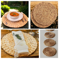 Set de table artisanal en jacinthe d'eau tressée style bohème, épaisseur 10 mm, couleur personnalisable, durable, naturel, écologique, antidérapant