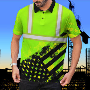เสื้อโปโลสะท้อนแสงสำหรับผู้ชาย สีเขียว-ดำ ลายธงชาติอเมริกา ปักชื่อได้ ชุดทำงาน ชุดยูนิฟอร์มนิรภัย - Product Image 3