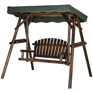 Banc de véranda en bois réglable pour 2 personnes avec auvent et plateaux latéraux, chaise balançoire de patio pour jardin et piscine - Product Image 1