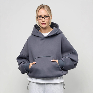 Sudadera con capucha extragrande de forro polar grueso para mujer, estilo urbano, con hombros caídos, venta al por mayor, personalizada - Product Image 5