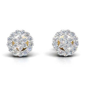 Pendientes de Diamantes Redondos de Lujo con Diseño de Flor, Oro Sólido de 18K, Engaste Pavé, Joyería de Boda para Mujer, Certificado GIA - Product Image 1