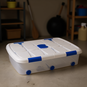 Scatole originali in plastica da 56 litri con coperchio e ruote per l'organizzazione della casa - Product Image 3