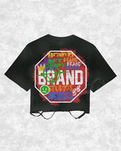 Camiseta Corta Oversize para Hombre Brandstudios con Estampado de Letras en la Espalda, Estilo Urbano, Manga Corta, Algodón Jersey, Cuello Redondo - Product Image 3
