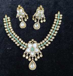 Indian Bridal AD CZ <b>Necklace</b> Set Girls Women party with Rose Quartz Pear Cut Crystals and <b>Matching</b> Earrings for Wedding - Product Image 2