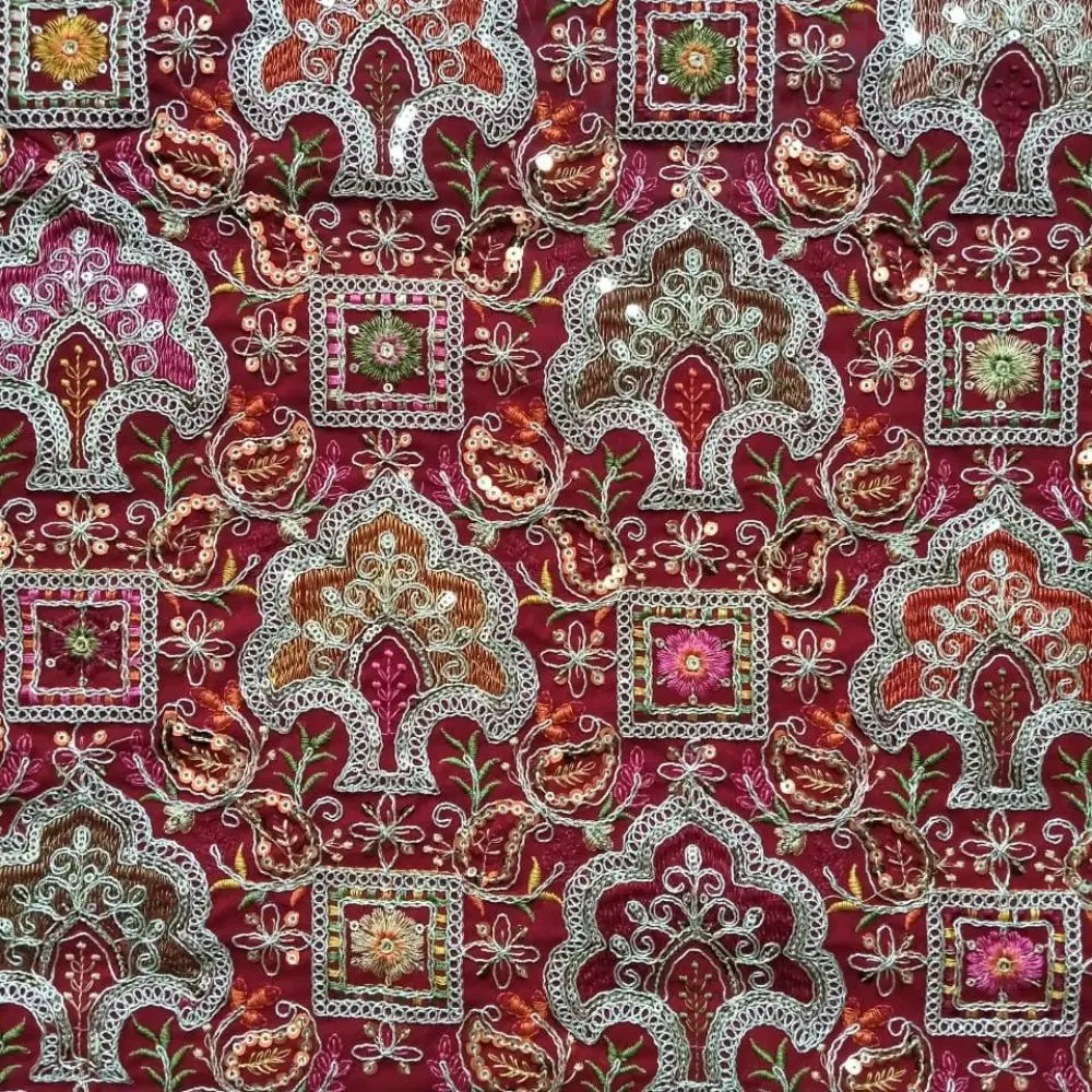 Premium 55 Inch Panna Heavy Work Embroidery Fabric Luxury Stone Studded Textile Wholesale Bridal Dress Material Factory